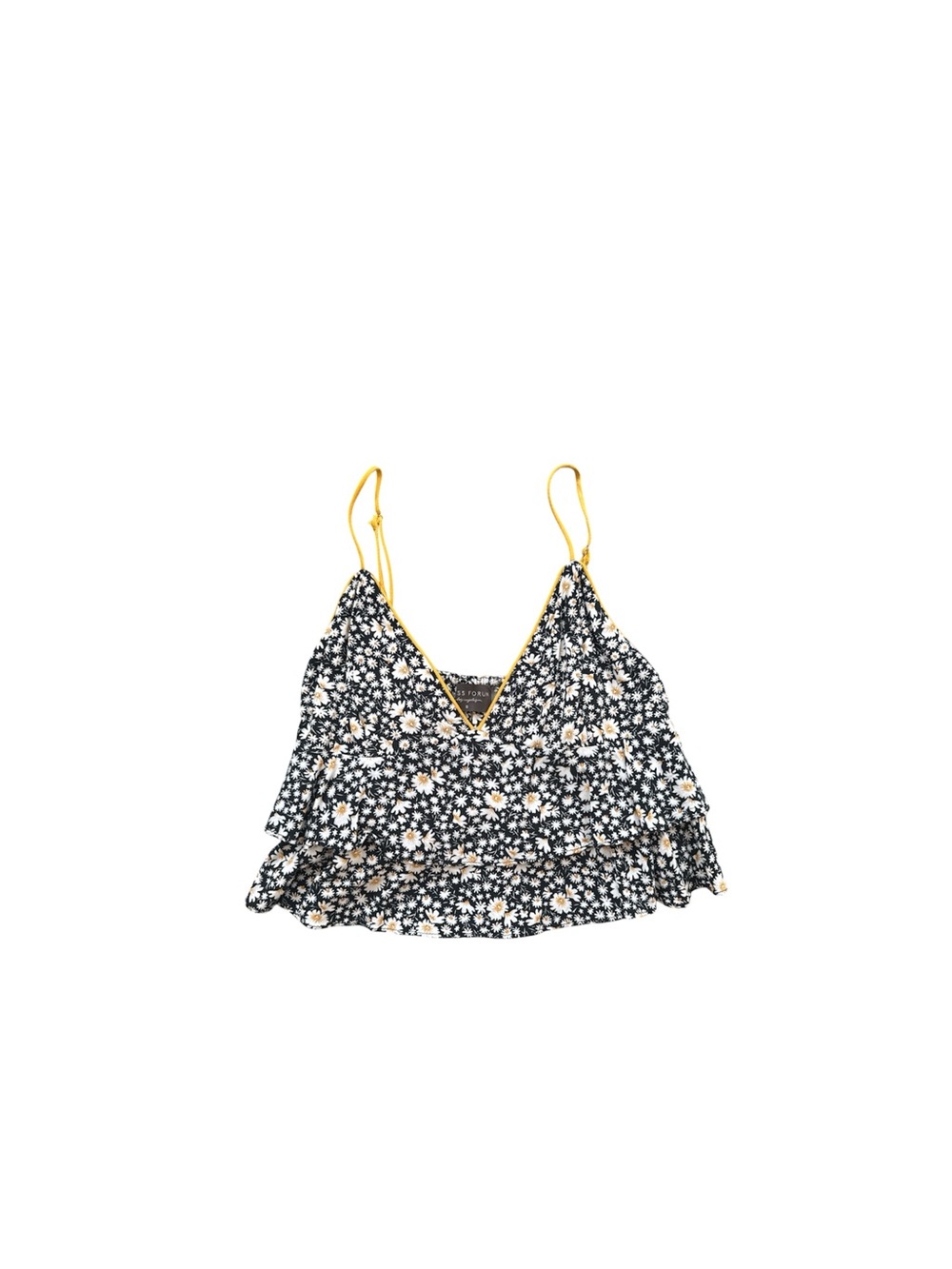 Dress Forum Black Daisy-Print Ruffle Tank with Yellow Straps